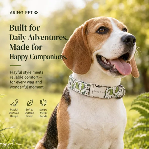 Vista 222 de Aring Pet Collar de algodón, ligero y ajustable, con hebilla de liberación rápida, para perros pequeños, medianos y grandes, para cachorros, S, Hoja