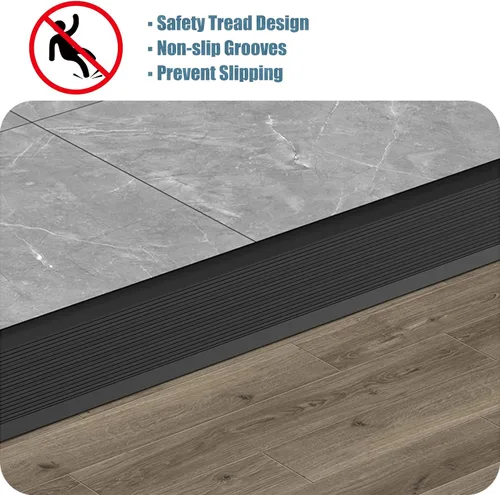 Vista 5 de Grey Transition Strips for Doorways, Metal Entry Ramps 10cm Wide, Carpet/Tile Threshold Reducer for Indoor Balcony Door (Length 85cm)