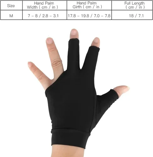 Vista 3 de Tbest Biljart Handschoenen, guante de billar para mano izquierda, 4 colores para adultos, 3 dedos, guante de billar para hombres y mujeres (negro L)