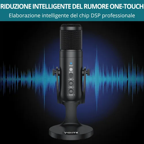 Vista 4 de Micrófono de condensador USB para computadora, micrófono de PC Plug & Play con ganancia de micrófono eco, control de volumen y botón de silencio
