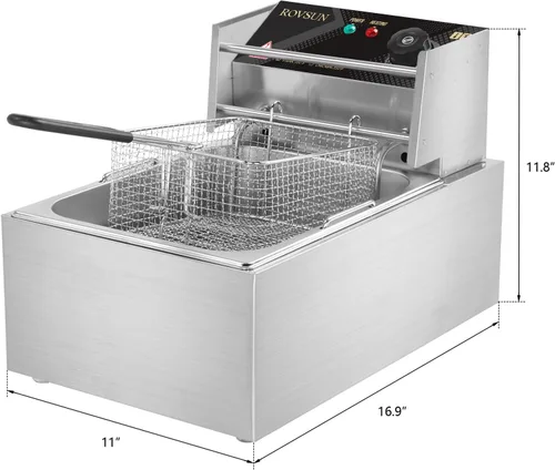 Vista 6 de ROVSUN Freidora eléctrica de 11.4 cuartos de galón con cesta y tapa, freidora de cocina comercial de 2500 W, freidora francesa de acero inoxidable