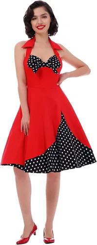 Vista 2 de Vestido de cosplay retro Rockabilly de los años 50 para mujer, vestido de cosplay floral halter Audrey Hepburn de los años 50 y 60