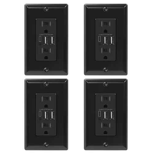 Vista 18 de ECOELER Receptáculo de Tomacorriente USB Negro de 3 Puertos, Tomacorriente de Pared USB C de 6.0A 30W, Enchufe Resistente a Manipulaciones de 15