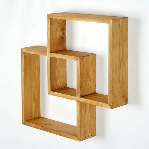 Vista 2 de Estantes cuadrados de pared, hechos a mano, almacenamiento montado en la pared, decoración de pared del hogar, libro de granja, estante organizador