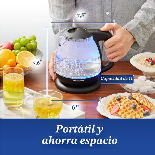 Vista 4 de Elite Gourmet EKT1001 - Tetera de vidrio de 1.0 L, 1100 W, base inalámbrica Negro