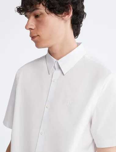 Vista 3 de Calvin Klein Men's Stretch Cotton Monogram Logo Short Sleeve Button Down Shirt