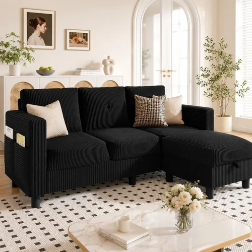 Vista 8 de JAMFLY Sofá modular para sala de estar, sofá reversible de 3 plazas con otomana convertible, sofás modernos en forma de L para apartamentos