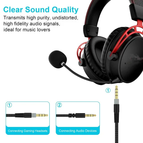 Vista 4 de Cable de audio Cloud Alpha de repuesto con controles de silencio y volumen compatible con auriculares Kingston Cloud Alpha y Cloud Mix
