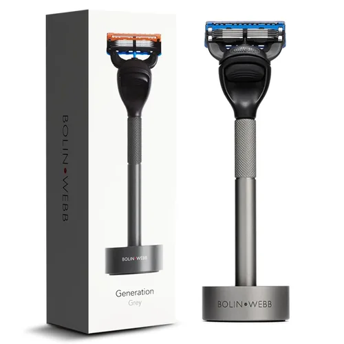 Vista 10 de Bolin Webb Generation Razor & Stand - Maquinillas de afeitar de lujo para hombres con 5 cuchillas Gillette Fusion, afeitadora de aluminio de alta