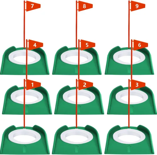 Vista 8 de Sotiff 9 Pack Golf Putting Cup and Flag Plastic Golf Hole Training Aids Training Putters for Indoor Outdoor Men Women Office Backyard Garage