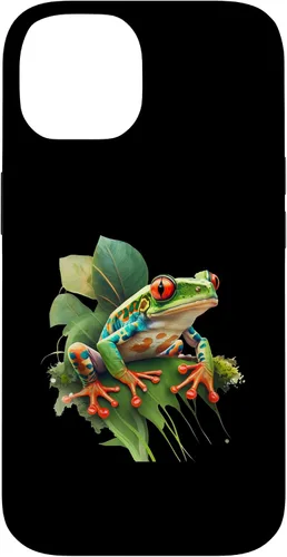 Vista 4 de iPhone 16 Rainforest Amphibian Red Eyed Tree Frog Green Body Frog Case
