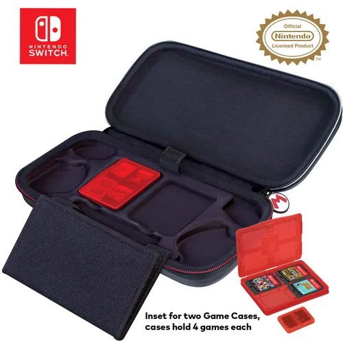 Vista 5 de Game Traveler Nintendo Switch Mario Case - Adjustable Viewing Stand, Protective PU Leather Hard Case with Deluxe Carry Handle, Includes Two Game