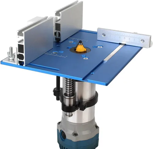 Vista 4 de Placa de inserción de mesa de enrutador de aluminio KETIPED, Bancos de carpintería con placa de enrutador abatible con guía de goniómetro y valla