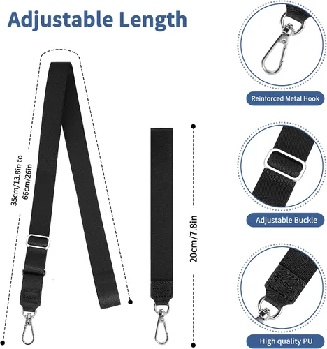 Vista 4 de CACOE Cordón para teléfono, 2 unidades, 1 correa ajustable para el cuello, 1 correa de muñeca, 2 almohadillas, cordón universal multifuncional