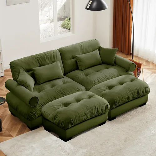 Vista 22 de Otomana beige para sofá modular modular, sofá individual, asiento otomano para sofá modular convertible, sofás de terciopelo para sala de estar