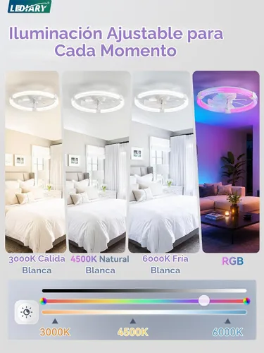 Vista 2 de LEDIARY Ventilador de techo con luz, lámpara de bajo perfil de 20 pulgadas Blanco