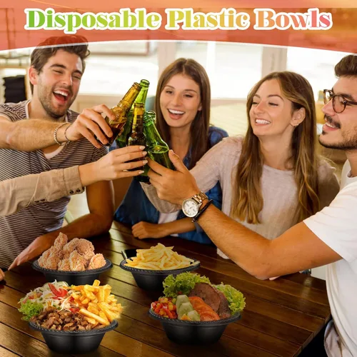 Vista 5 de Lallisa 160 cuencos de plástico desechables negros de 12 onzas, tazas de postre para Halloween, helado, aperitivos, ensalada, sopa, cuencos