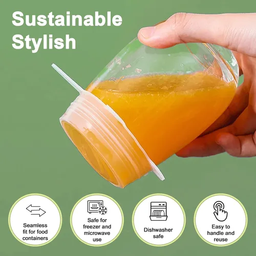 Vista 5 de Tapas elásticas de silicona reutilizables para almacenamiento de alimentos – Cubiertas elásticas para tazones que se ajustan a contenedores redondos
