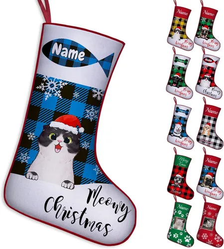 Vista 33 de Calcetines de Navidad personalizados para perros y gatos, 42 patrones de perros y mascotas, calcetines de Navidad personalizados con nombres, adorno