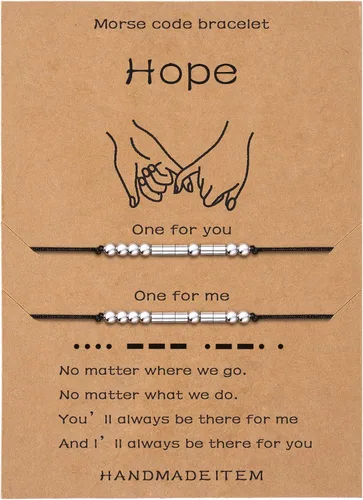 Vista 24 de SANNYRA Pulsera con código morse para mujer, pulseras a juego para 2 parejas, My Person Bestie Sister I Love You, mensaje secreto, amistad, pulsera