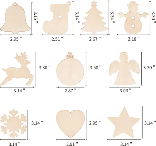 Vista 3 de Max Fun 100 adornos de Navidad de madera para manualidades, círculos de madera preperforados sin terminar para manualidades, centros de mesa