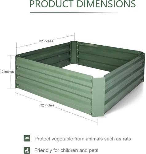 Vista 3 de LUCKYERMORE Jardineras elevadas, maceta de metal galvanizado de 32 x 32 x 12 pulgadas, con revestimiento antioxidante, para jardín o invernadero