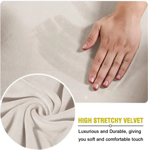Vista 6 de Andreannie Fundas de terciopelo color crema para sillón, fundas de sofá para sillón, paquete de fundas otomanas (crema)
