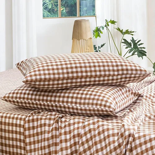 Vista 9 de MooMee Juego de 2 fundas de almohada de cuadros 100% algodón lavado con textura parecida al lino, transpirable, duradera, suave y cómoda