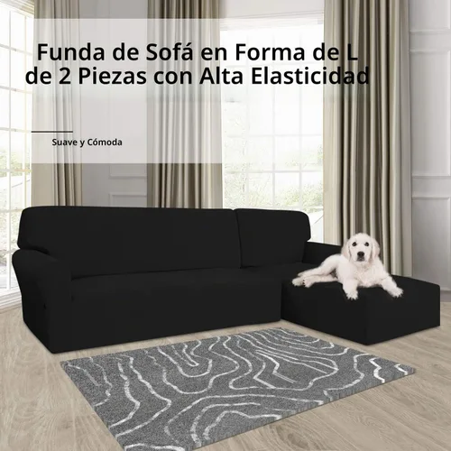 Vista 2 de Funda Easy-Going elástica para sofá modular, 2 piezas, en forma de L, para sala de estar, tela jacquard, con parte inferior elástica para perros