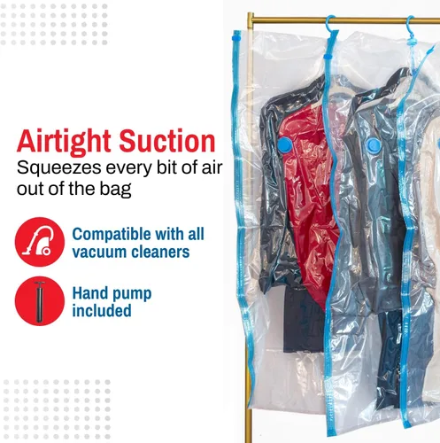 Vista 5 de Spacesaver Bolsas colgantes de almacenamiento al vacío (paquete de 4) – Bolsas selladoras al vacío, organizador de armario, almacenamiento sellado
