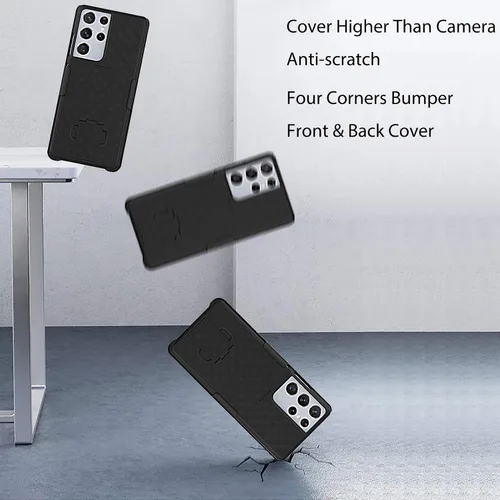 Vista 6 de Ailiber Funda protectora para Samsung Galaxy S21 Ultra 5G, protector de pantalla para Galaxy S21 Ultra, soporte giratorio con clip para cinturón