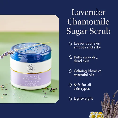 Vista 3 de Spenser & Jensen Exfoliante de azúcar de lavanda y manzanilla, exfoliante corporal hidratante y renovador para una piel suave, tersa y sedosa