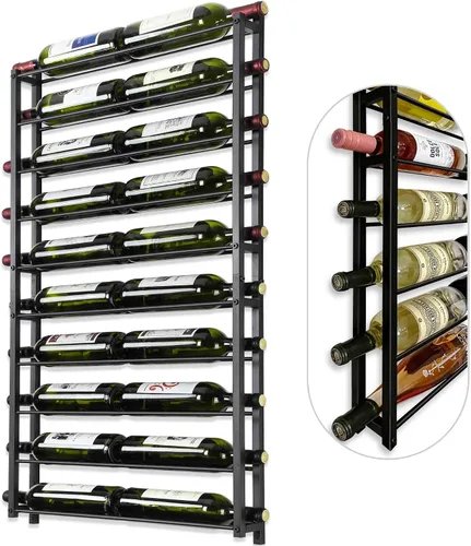 Vista 10 de Estante de pared para vino, soporte para 10 botellas de vino de metal negro para pared, organizador de almacenamiento de botellas de vino, estante
