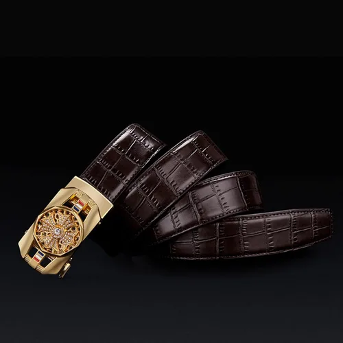 Vista 5 de Cinturón de trinquete para hombre cinturón de cuero con hebilla automática de aleación tendencia a la moda con caja de regalo