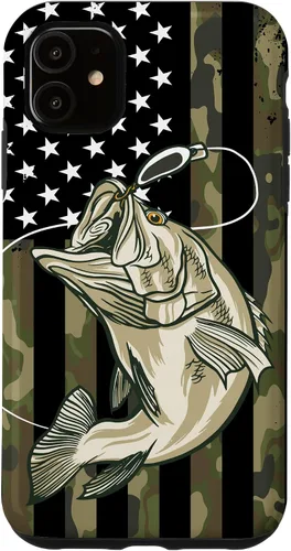 Vista 8 de Funda de camuflaje para iPhone 16, diseño de bandera estadounidense, pescador, pescador, camuflaje