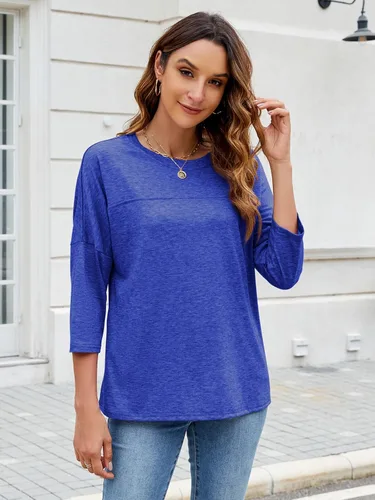 Vista 32 de ZENNILO Camisetas casuales de manga 3/4 para mujer, holgadas, cuello redondo, lindas camisetas básicas