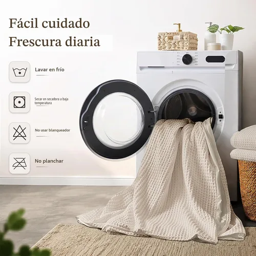 Vista 9 de JOLLYVOGUE Juego de funda de edredón de ondas de gofre, tamaño matrimonial Beige (sin edredón)