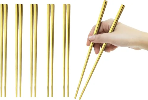 Vista 8 de JASHII 5 pares de palillos de acero inoxidable serie – palillos de acero inoxidable 304 palillos de metal palillos juego de palillos de 9.06 Negro