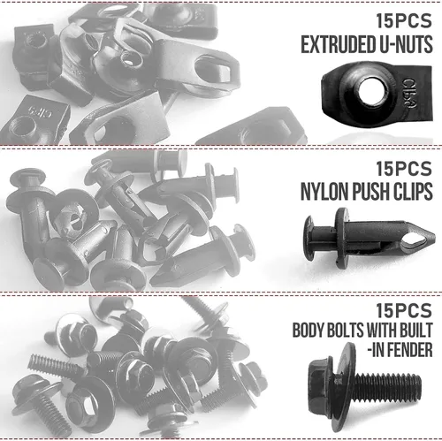 Vista 3 de Tornillos universales de 45 piezas de tornillos para el cuerpo de protección contra salpicaduras de motor, clips de parachoques, kit de tuercas en U