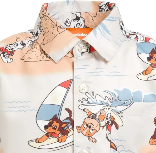 Vista 5 de Paw Patrol Rubble Marshall Chase - Camisa hawaiana con botones para niños pequeños a grandes