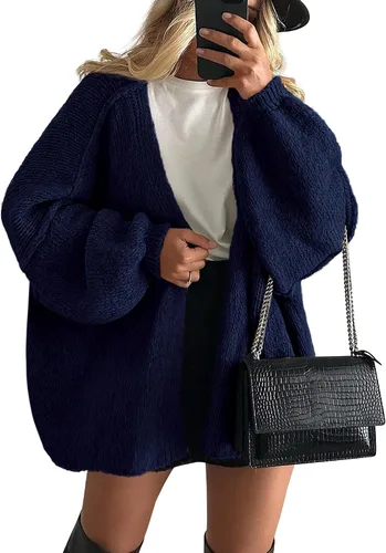 Vista 23 de PRETTYGARDEN Suéteres tipo cárdigan de gran tamaño para mujer Albaricoque