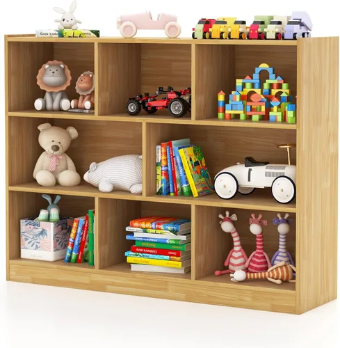 Vista 10 de Costzon Estantería de 2 estantes para niños, organizador de almacenamiento de juguetes de madera para libros y juguetes, estantería Montessori de 5