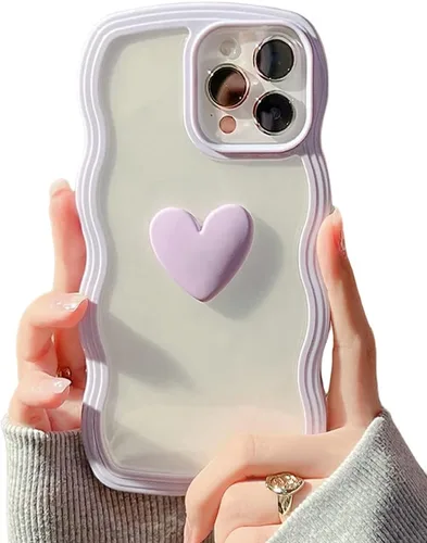 Vista 8 de Funda compatible con iPhone 11 para niñas y mujeres, bonito diseño de corazón de amor en 3D, rizado, simple, ondulado, transparente, transparente, a