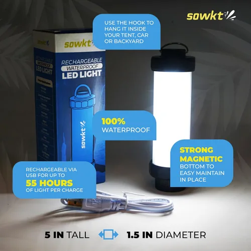 Vista 2 de SOWKT® Luz enfriadora impermeable – 55 horas de luz con una carga recargable LED – Accesorios de refrigeración compatibles con YETI, RTIC, ORCA