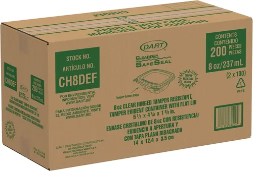 Vista 4 de DART CH8DEF 8 oz Contenedor transparente con bisagras y resistente a manipulaciones con tapa plana (Caja de 200) 5.5 x 4.9 x 1.4 pulgadas, sello