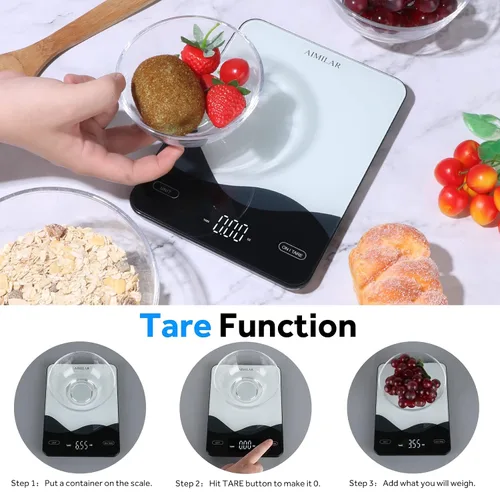 Vista 8 de AIMILAR - Báscula de cocina digital recargable de 22 lb con pantalla LED, báscula de alimentos recargable por USB C para hornear y cocinar con onzas