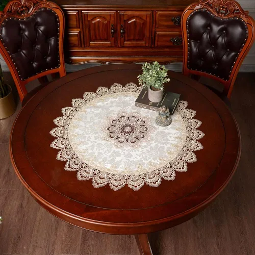 Vista 3 de ARTABLE Mantel redondo de encaje marrón claro pequeño 31 pulgadas Macrame lace table topper for coffee end side tables farmhouse decor holidays