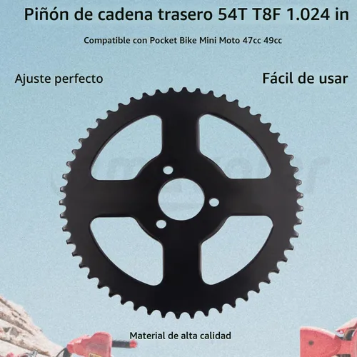 Vista 2 de Piñón de cadena trasera 54T T8F de 1.024 in, piezas de repuesto para mini moto de bolsillo de 47 cc y 49 cc.