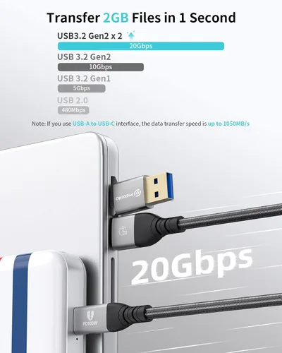Vista 2 de PHIXERO Cable USB C (100 W/20 Gbps/3.3 pies), salida de video de 4K a 60 Hz tipo C, 2 en 1 USB-A/C a C, 3.2 Gen 22 para MacBook Pro/Air/iPad Pro