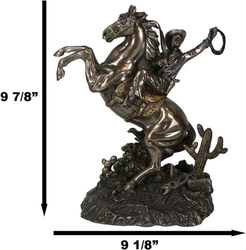Vista 2 de Ebros Gift Western Desert Giddy Up Rodeo Cowboy en cría de caballo con lazo Figurita Viejo Mundo Wild West Cowboys Estatua de acento de temática